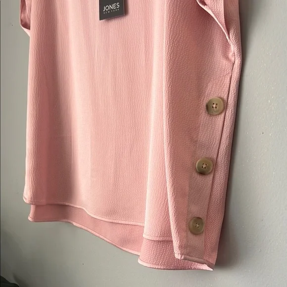 JONES NEW YORK Hammered Satin Crew Neck Short Sleeve Side Button Blouse - Picture 13 of 13